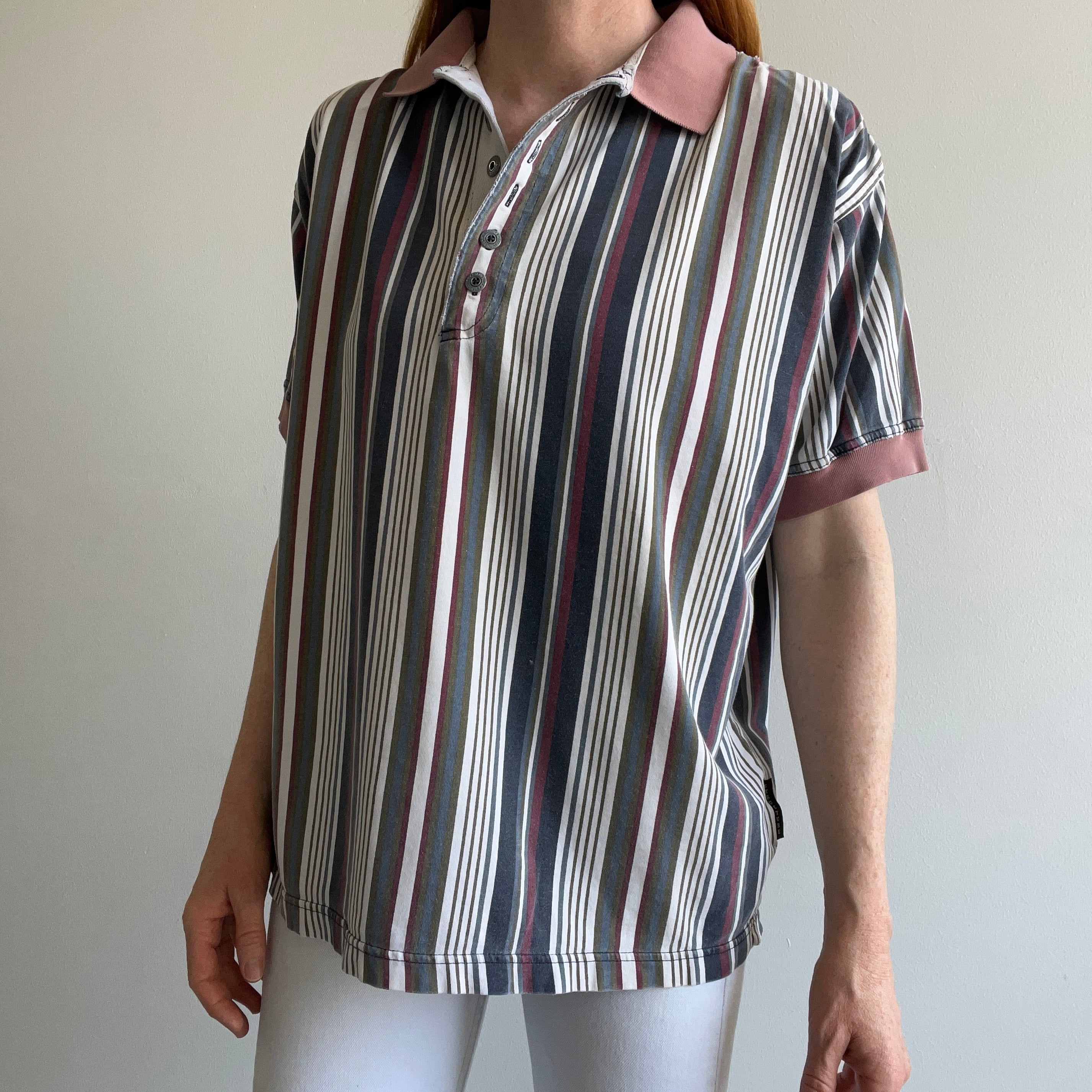 1990s/2000s Striped Worn Out Polo Shirt