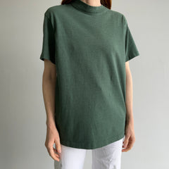 1980s Dark and Light Forest Green Pinstriped Cotton T-Shirt