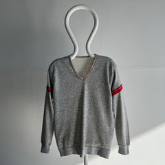 1980s Super Cool Gray and Red V-Neck Sweatshirt