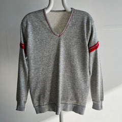 1980s Super Cool Gray and Red V-Neck Sweatshirt