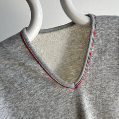 1980s Super Cool Gray and Red V-Neck Sweatshirt