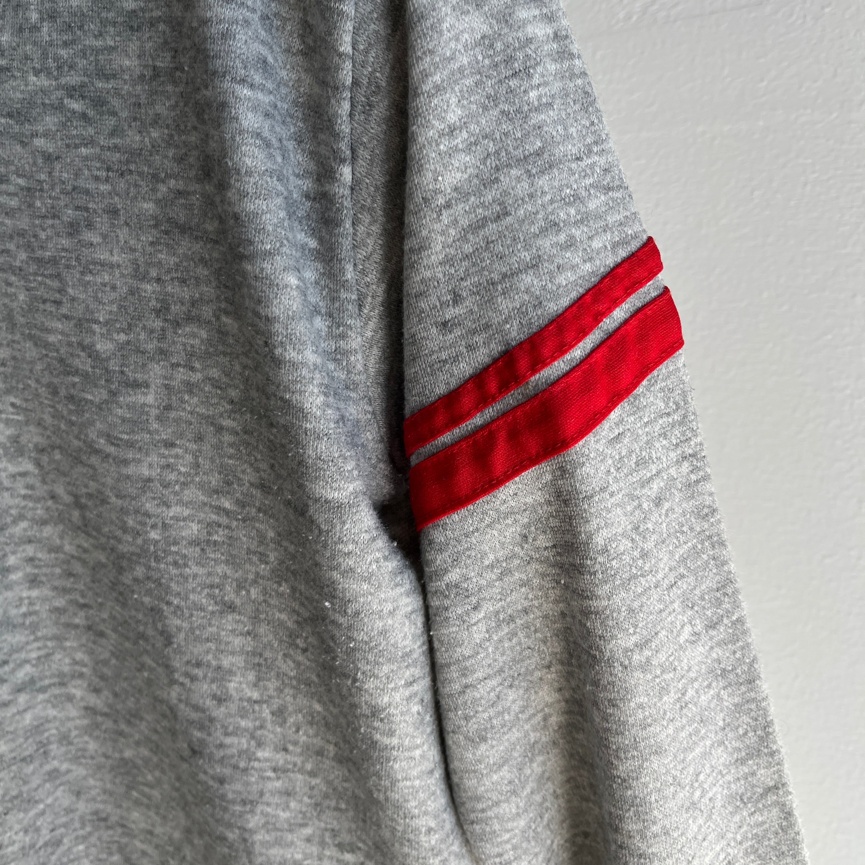 1980s Super Cool Gray and Red V-Neck Sweatshirt