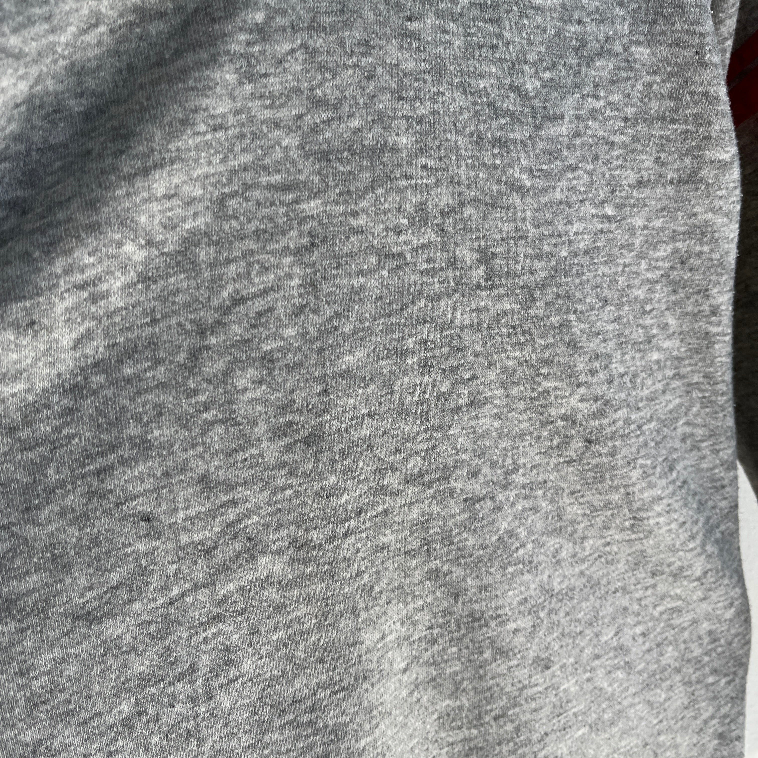 1980s Super Cool Gray and Red V-Neck Sweatshirt