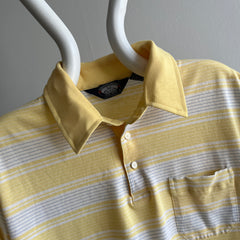 1980s Striped Pastel Yellow and White (ok, and gray) Golf Polo Shirt