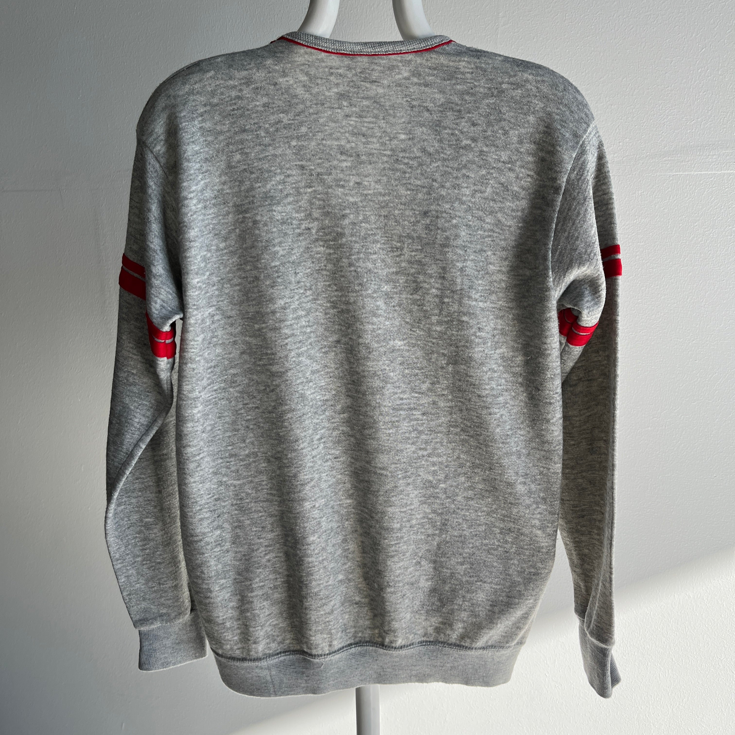 1980s Super Cool Gray and Red V-Neck Sweatshirt