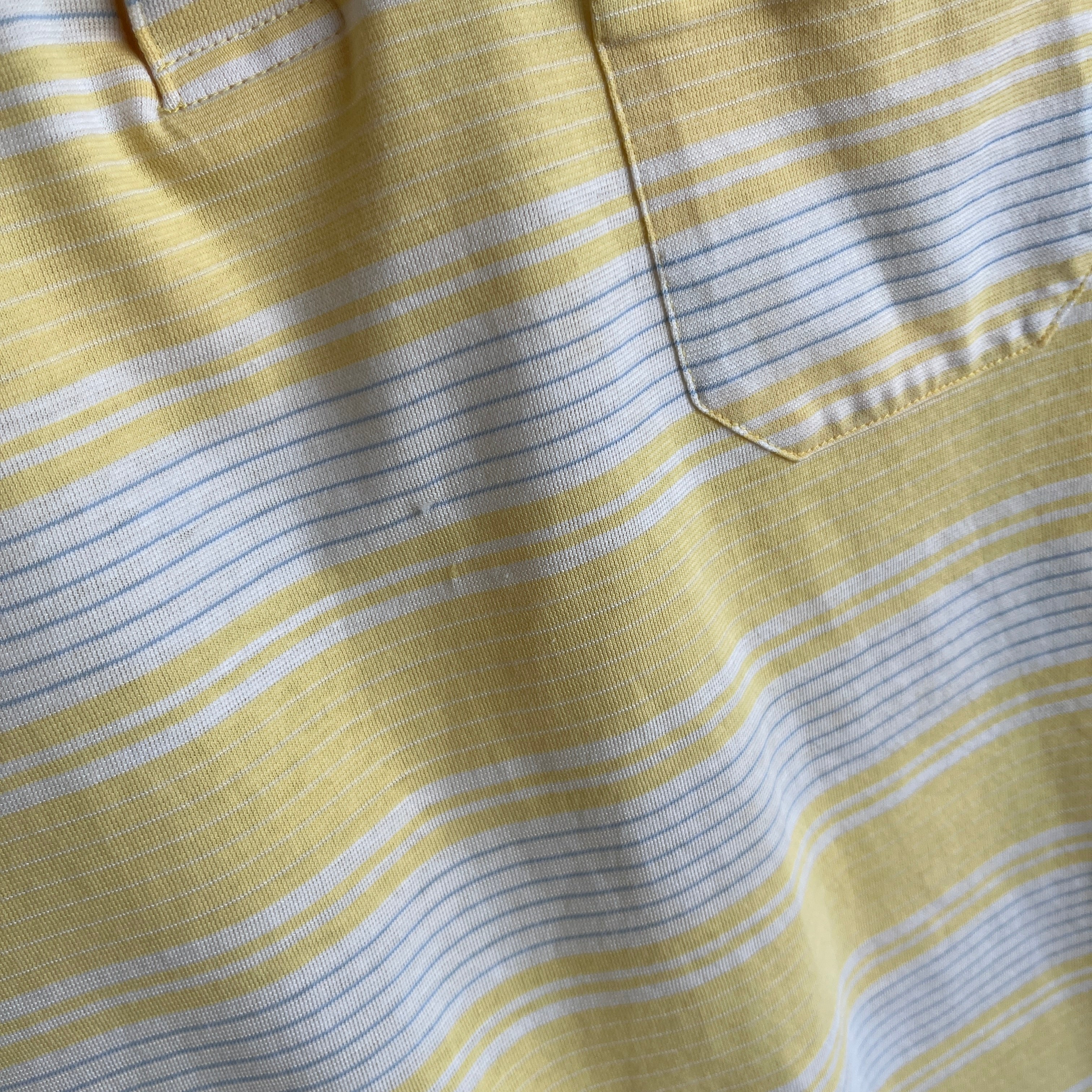 1980s Striped Pastel Yellow and White (ok, and gray) Golf Polo Shirt