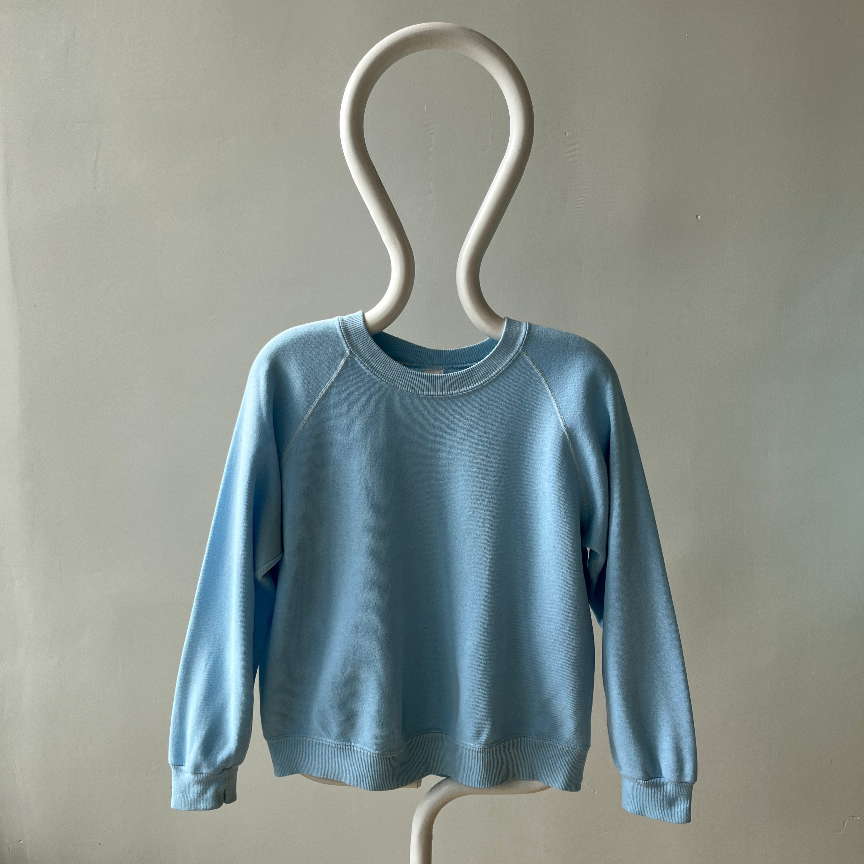 1970s Baby Sky Blue Blank Raglan Sweatshirt - SWOOOOOOON