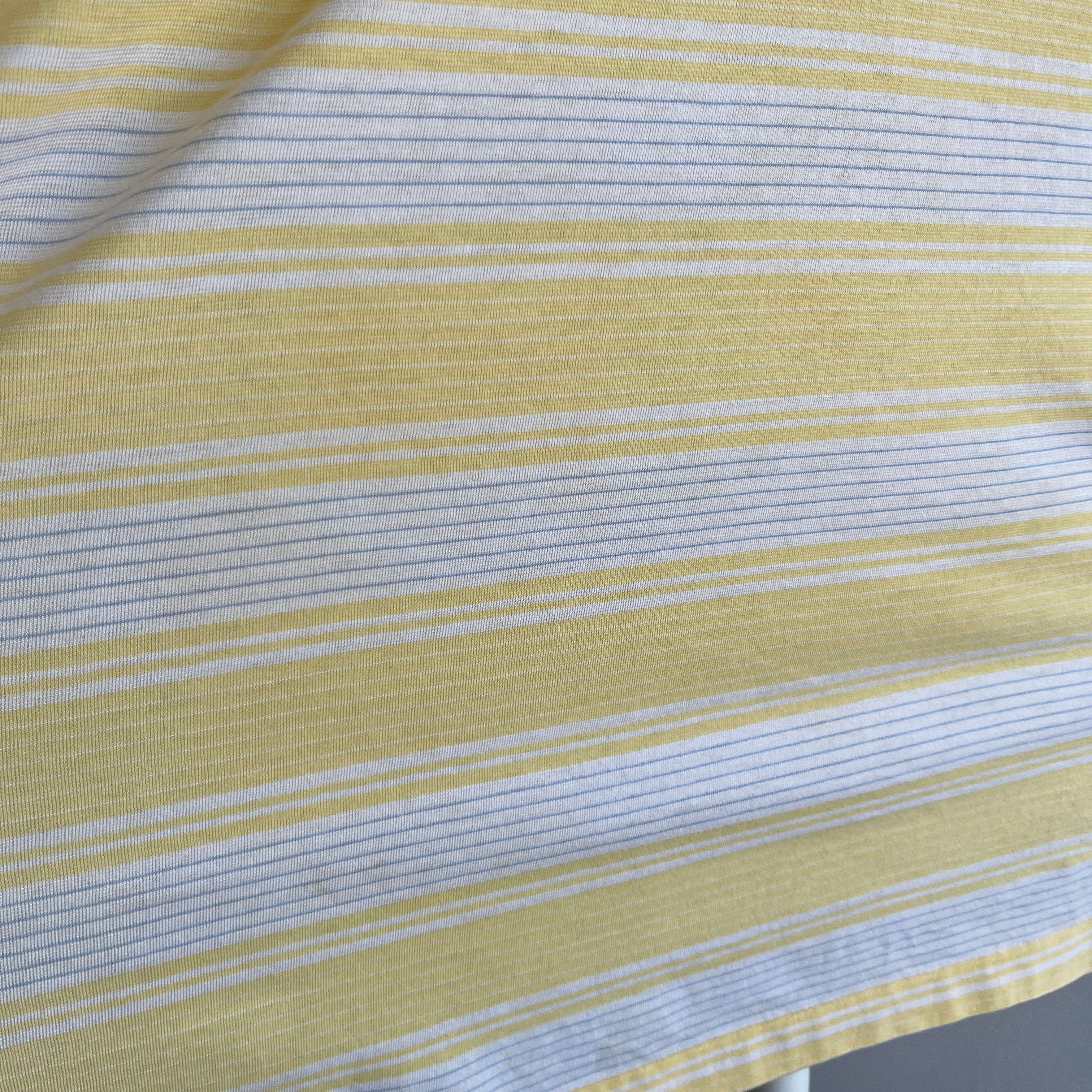 1980s Striped Pastel Yellow and White (ok, and gray) Golf Polo Shirt