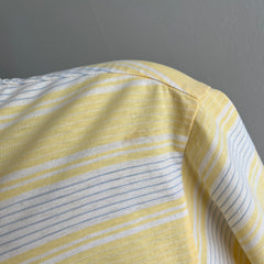 1980s Striped Pastel Yellow and White (ok, and gray) Golf Polo Shirt