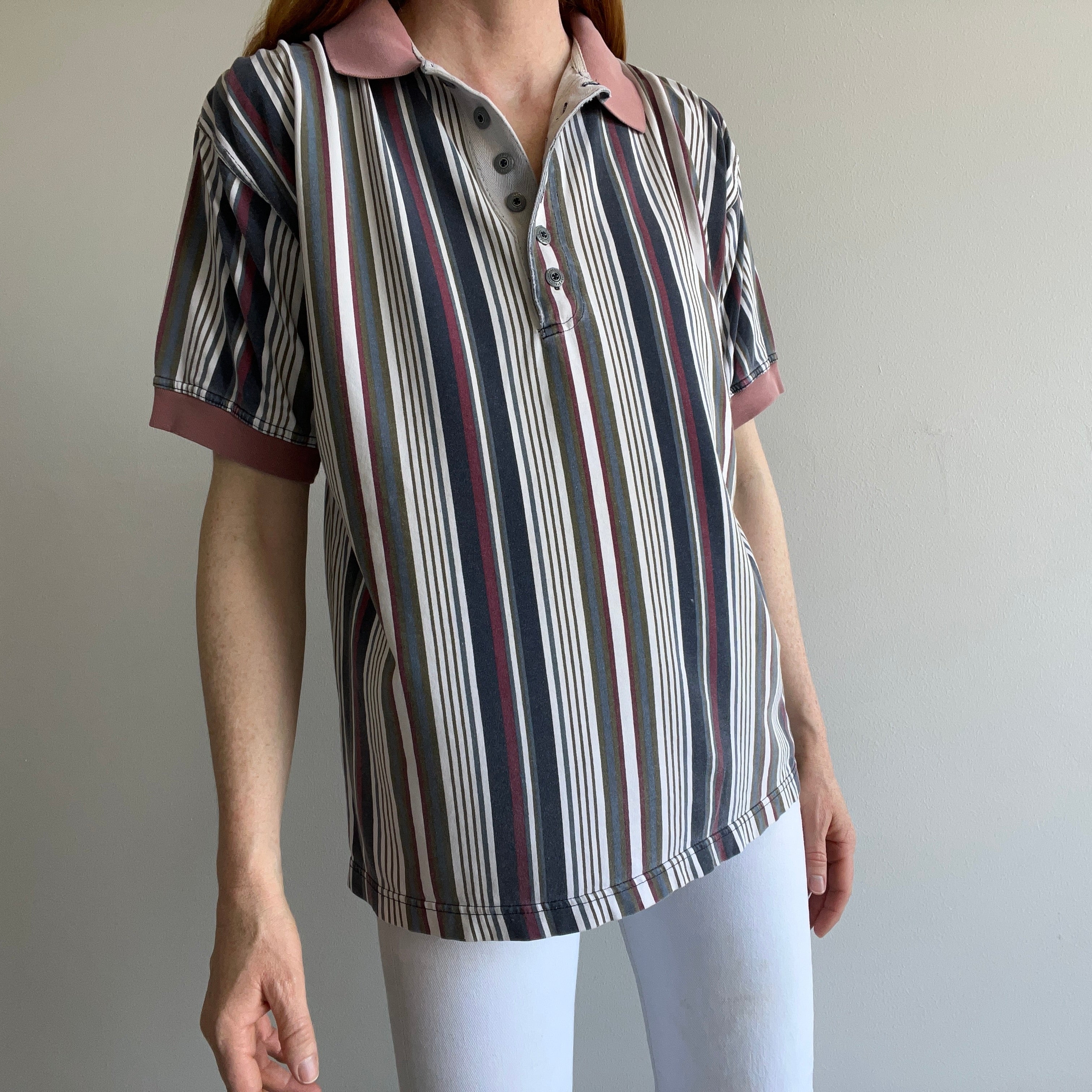 1990s/2000s Striped Worn Out Polo Shirt