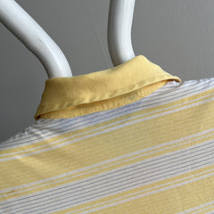 1980s Striped Pastel Yellow and White (ok, and gray) Golf Polo Shirt