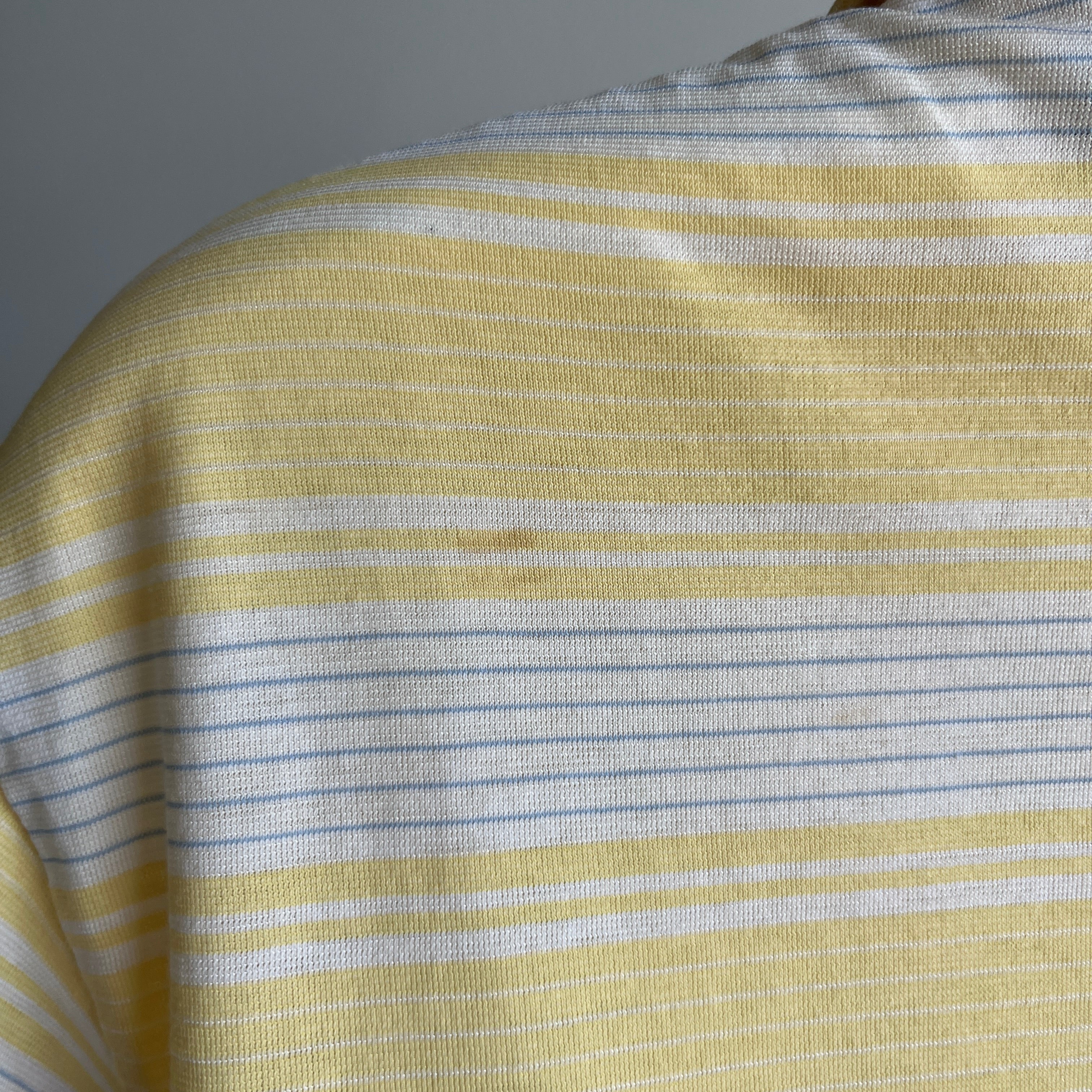 1980s Striped Pastel Yellow and White (ok, and gray) Golf Polo Shirt