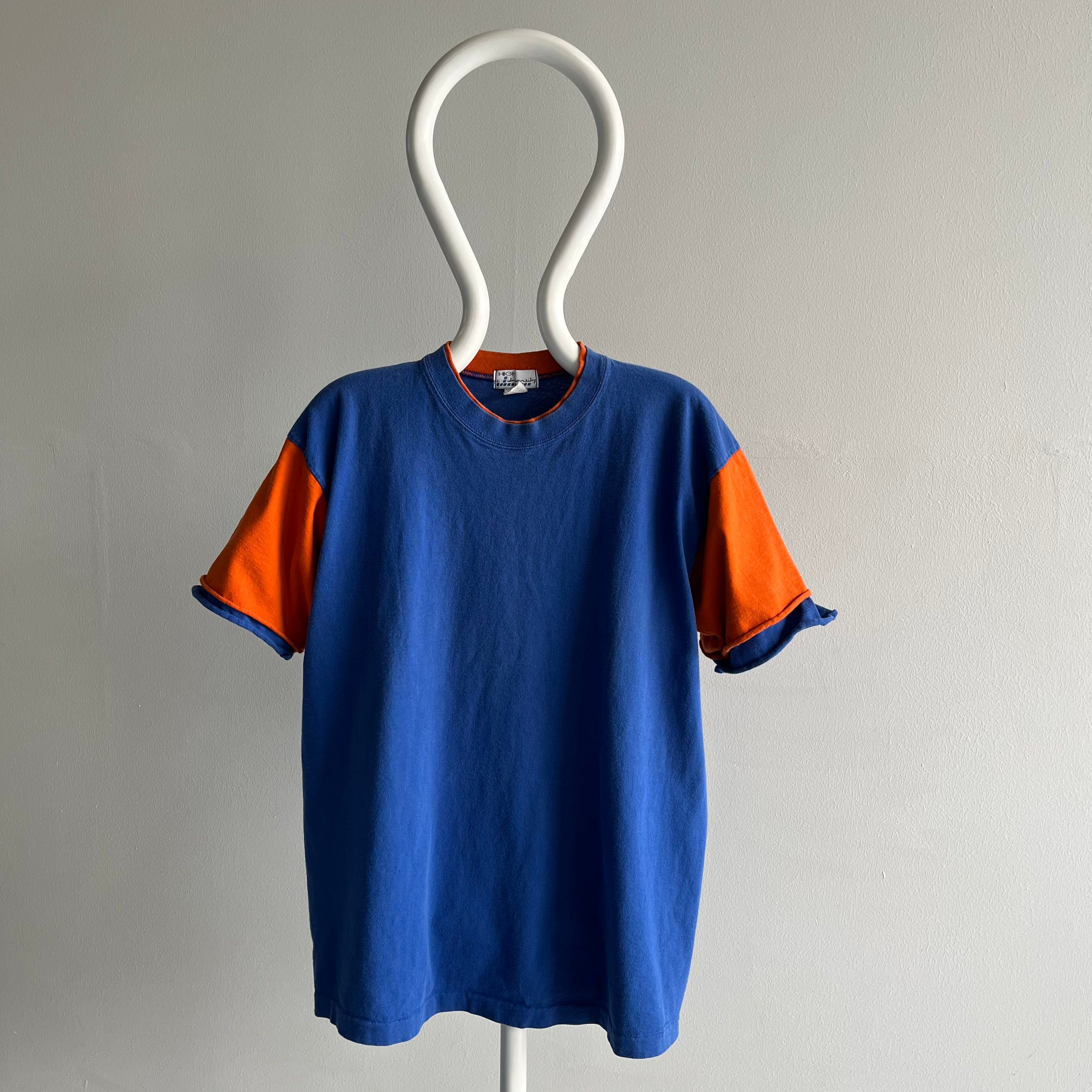 1980/90s Two Tone Orange and Blue Cotton T-Shirt