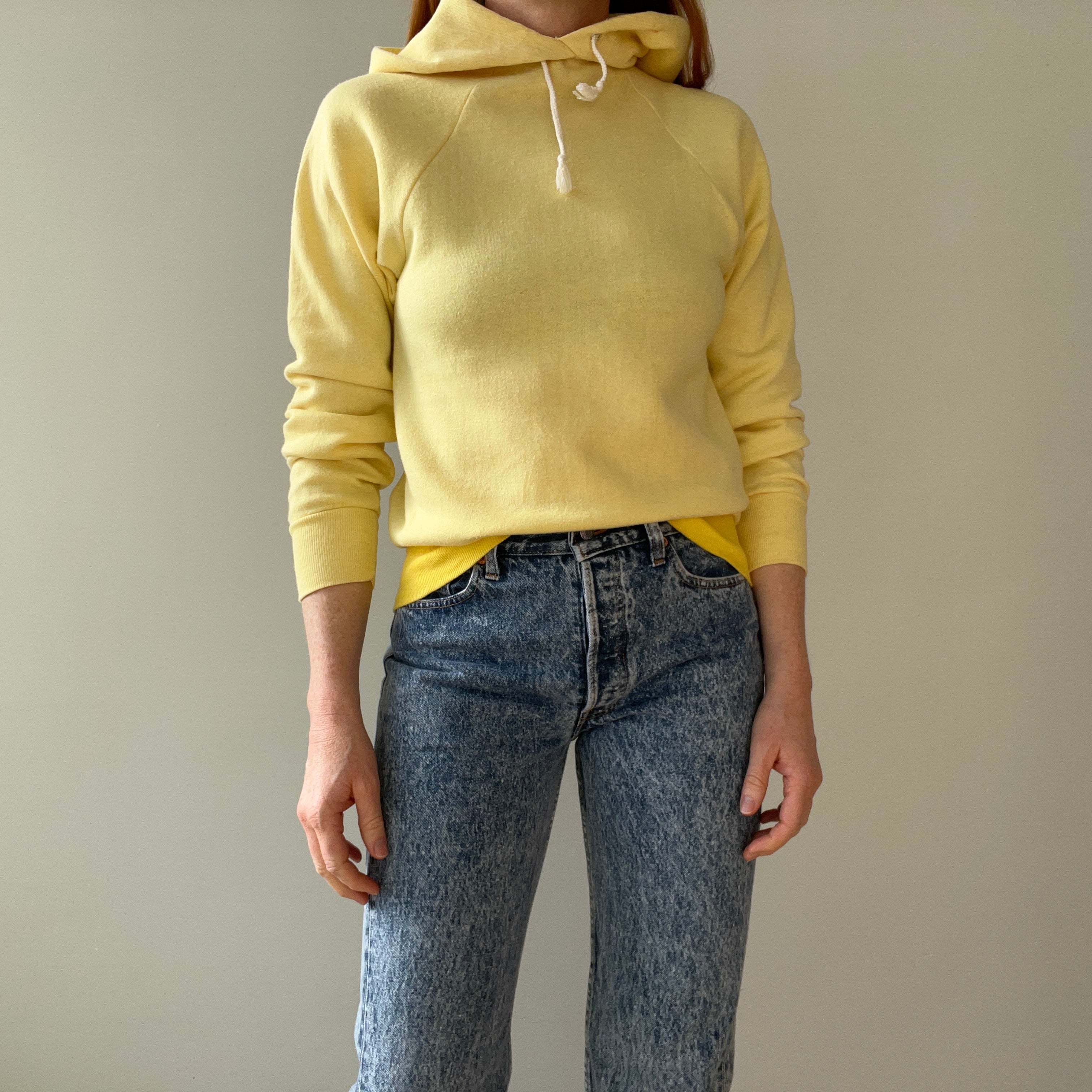 1970s Buttery Yellow Pull Over Hoodie !!!!