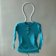 1980s Best Bright Blue Henley Long Johns Fitted Shirt