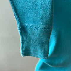 1980s Best Bright Blue Henley Long Johns Fitted Shirt