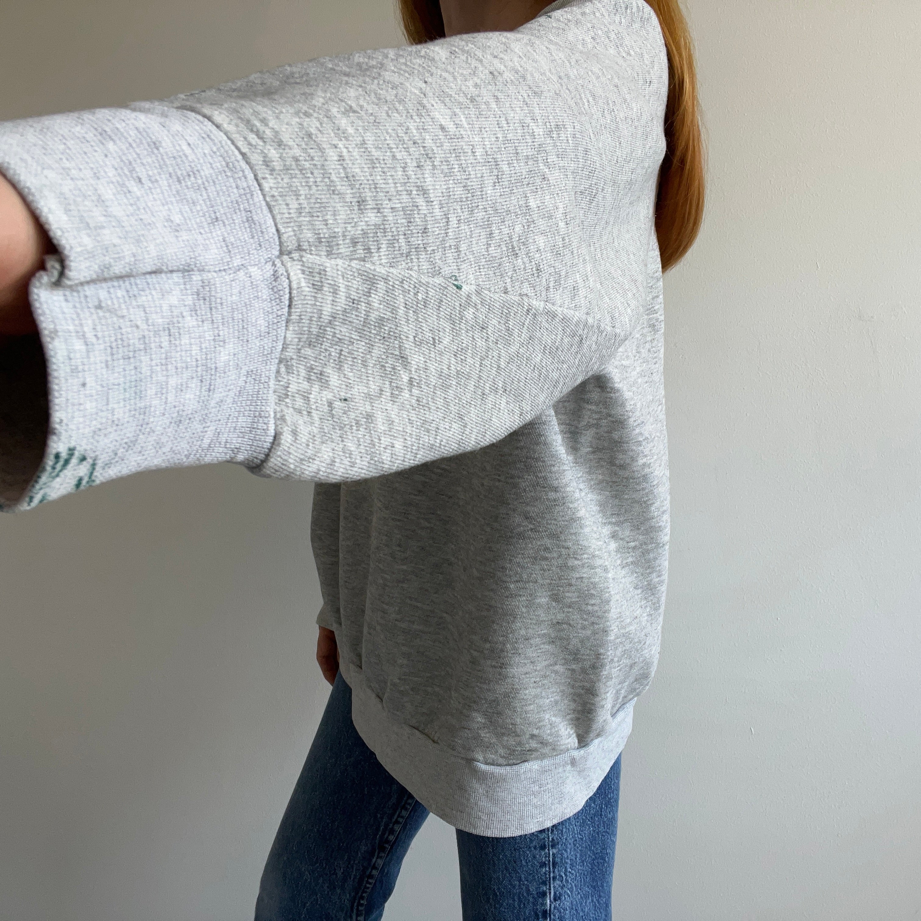 1990s Relaxed Paint Stained Cozy Gray Sweatshirt