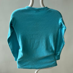 1980s Best Bright Blue Henley Long Johns Fitted Shirt