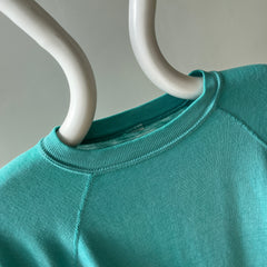 1980s Paper Thin Worn Out Sea Foam Blue Geen But Blue But Green Raglan Sweatshirt