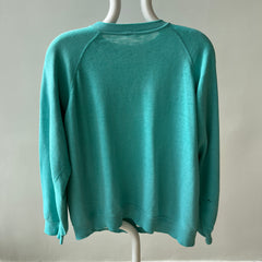 1980s Paper Thin Worn Out Sea Foam Blue Geen But Blue But Green Raglan Sweatshirt