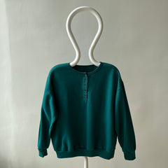 1980s Deep Teal Blue Green Henley Sweatshirt - Fun Fit