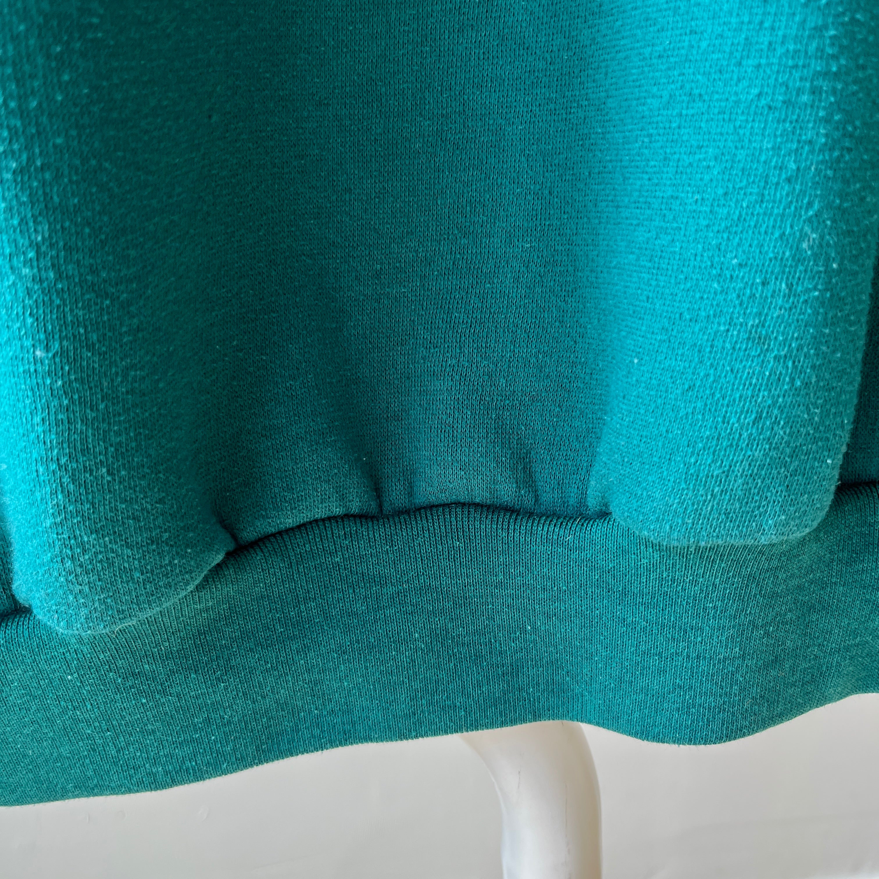 1980s Deep Teal Blue Green Henley Sweatshirt - Fun Fit