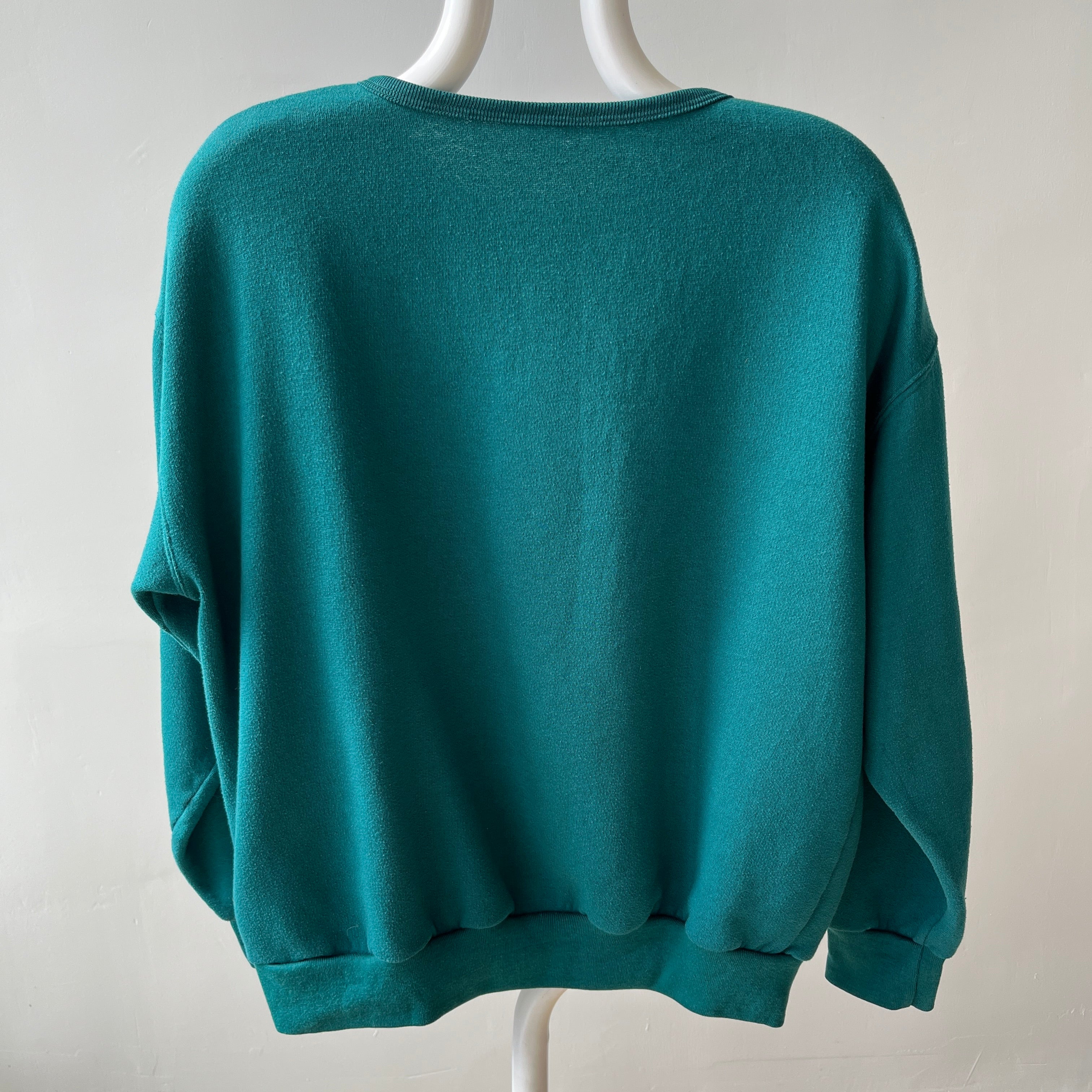 1980s Deep Teal Blue Green Henley Sweatshirt - Fun Fit