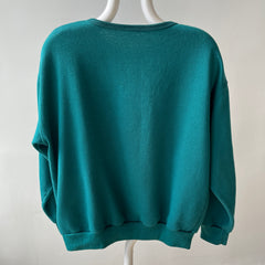 1980s Deep Teal Blue Green Henley Sweatshirt - Fun Fit