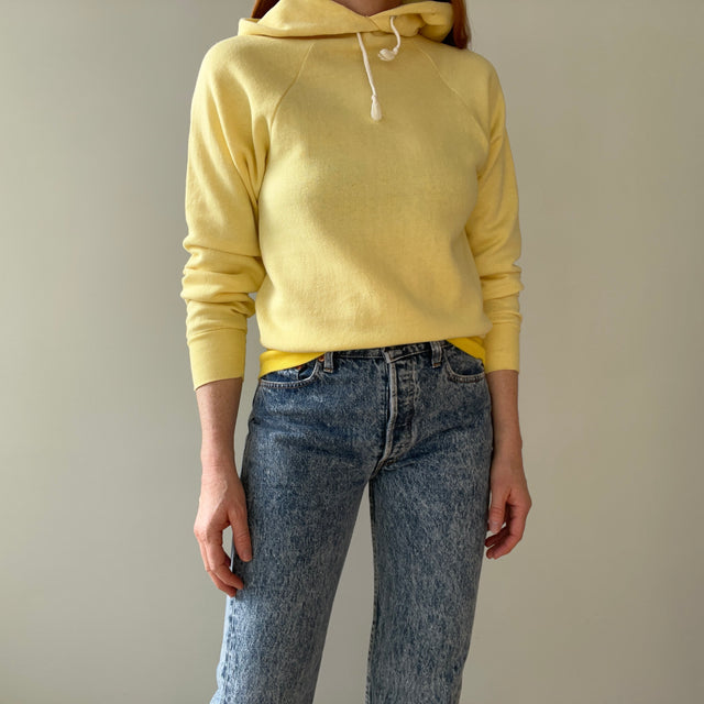 1970s Buttery Yellow Pull Over Hoodie !!!!