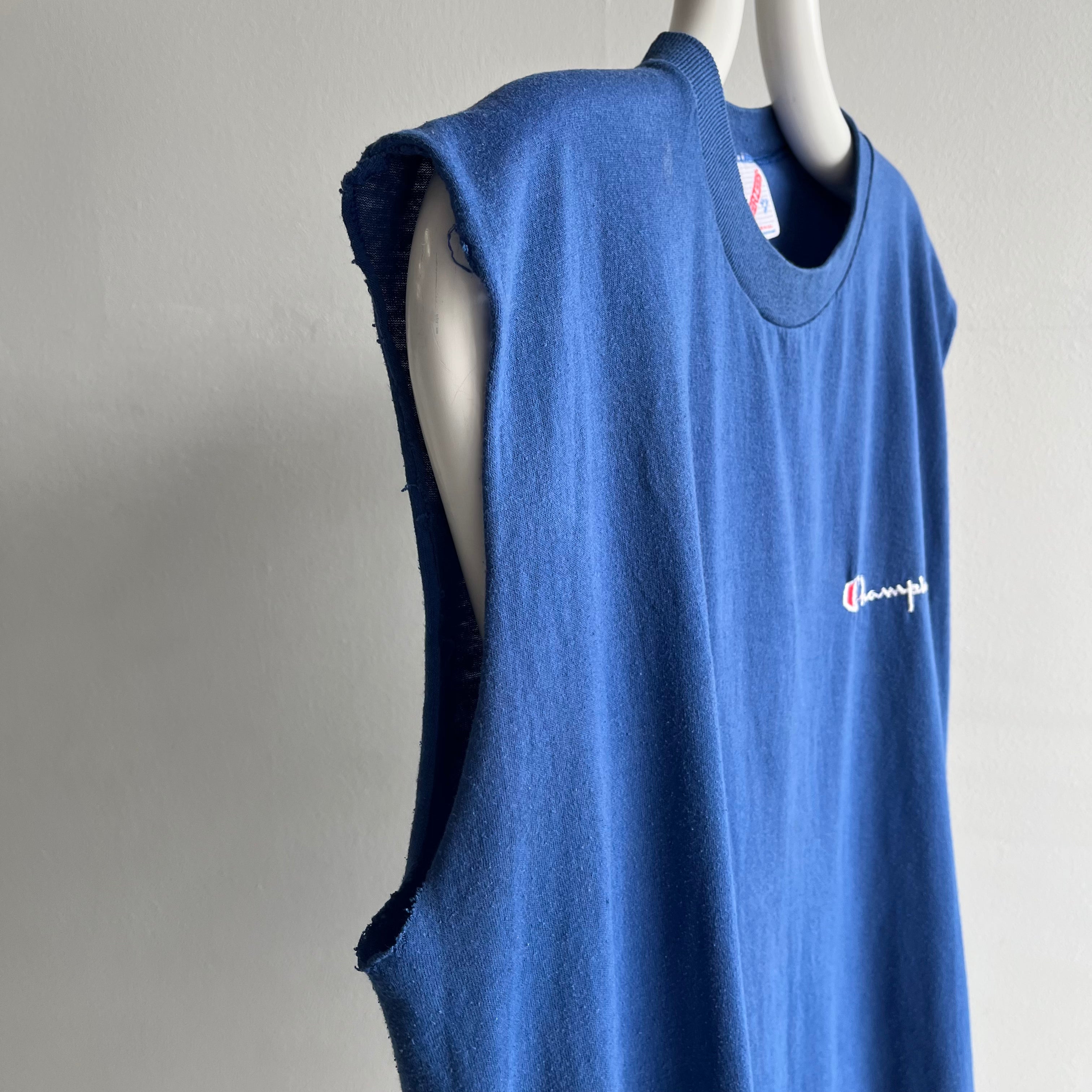 1980s Champion via Jerzees Cut Sleeve Blue Tank Top