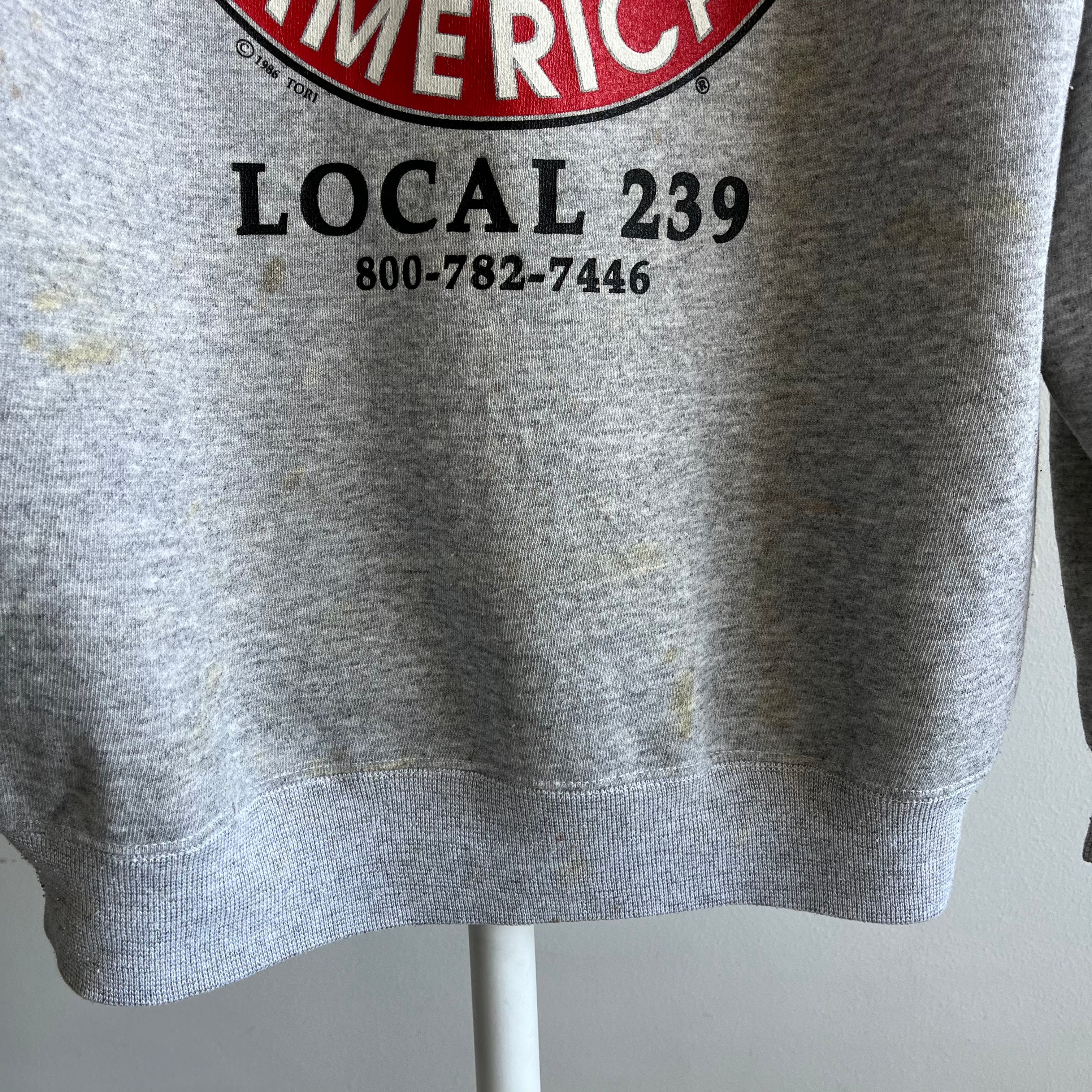 1986 Manure Movers of America Local 239 Sweatshirt - Heavy Staining