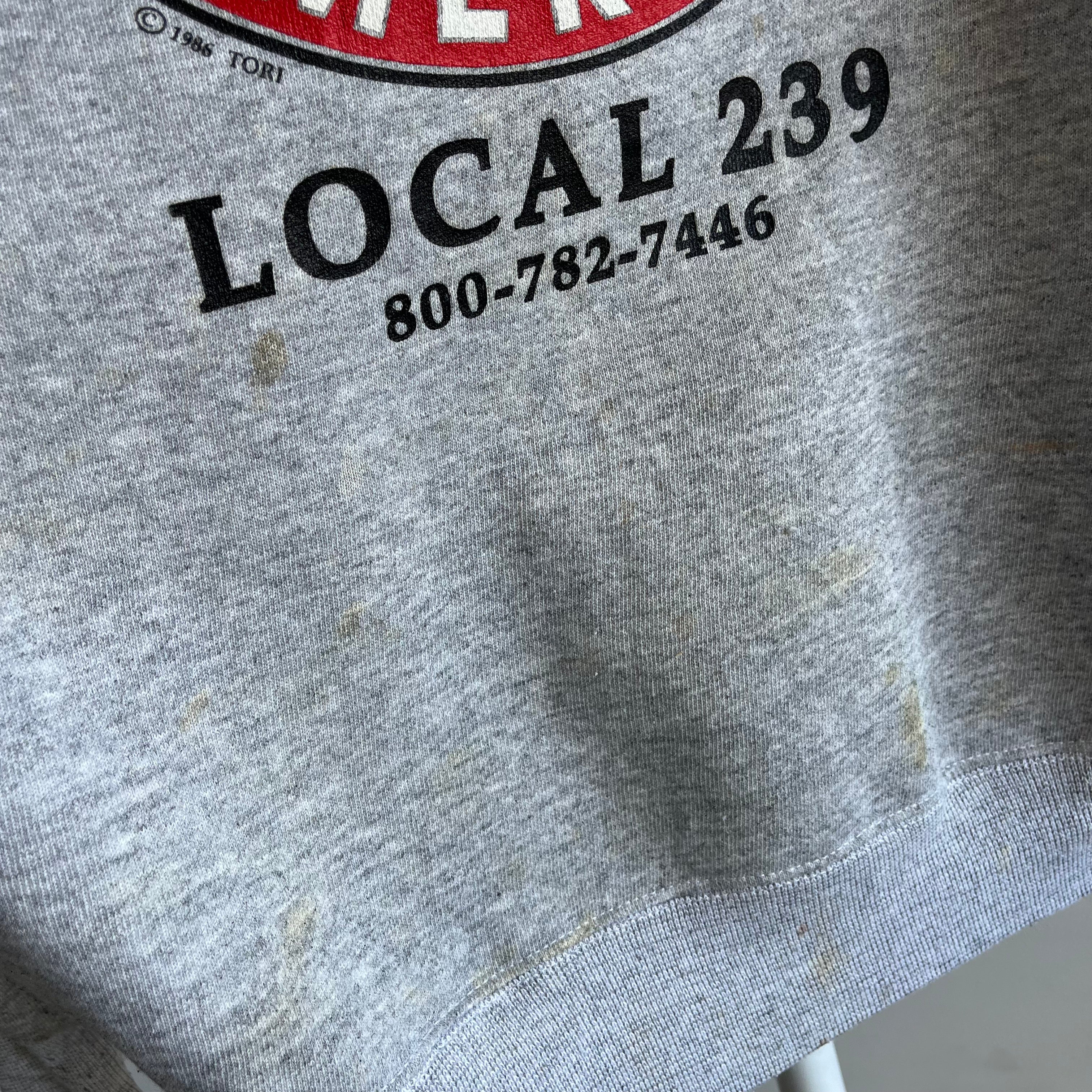 1986 Manure Movers of America Local 239 Sweatshirt - Heavy Staining