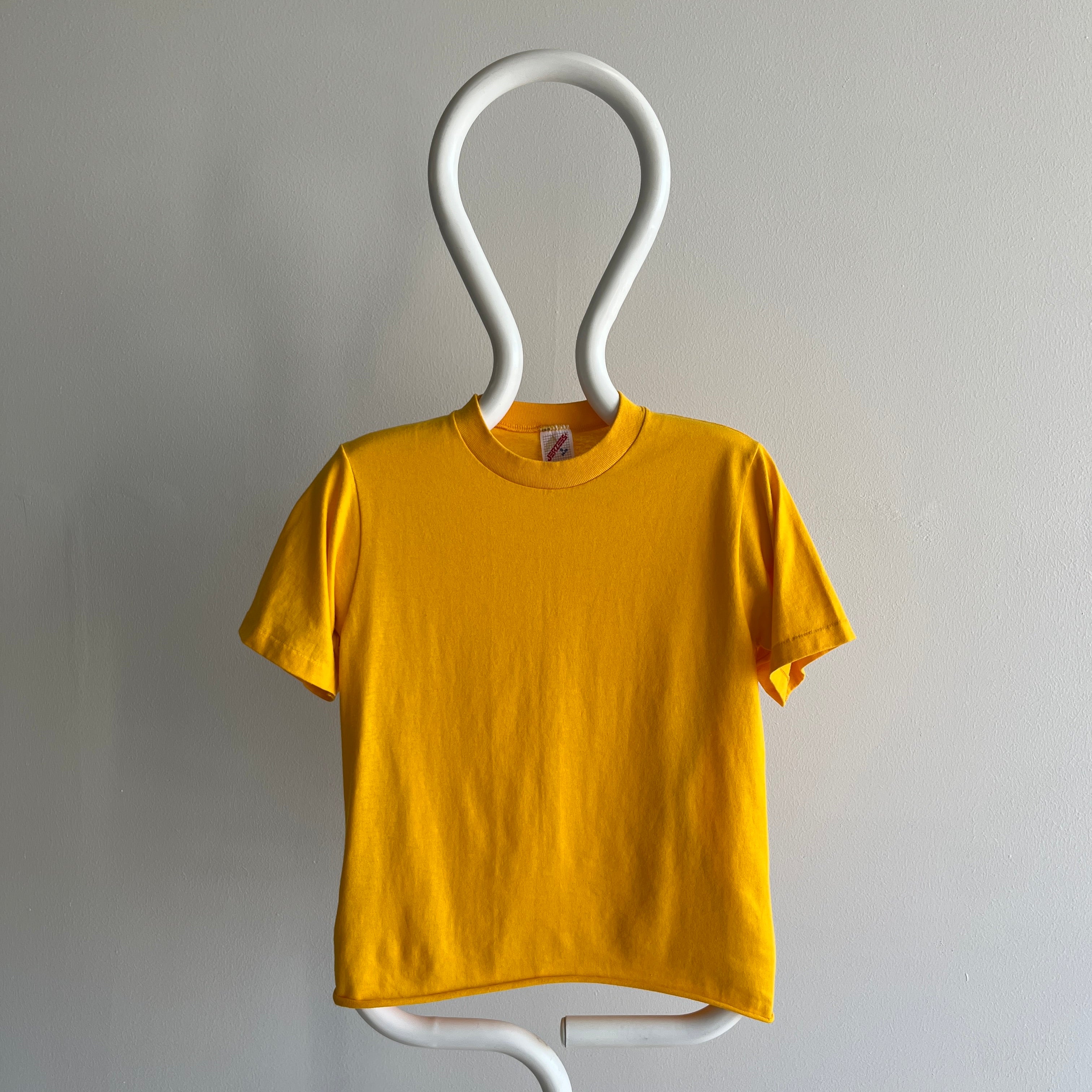 1980s Mustard Yellow DIY Crop Top T-Shirt by Jerzees - Yes