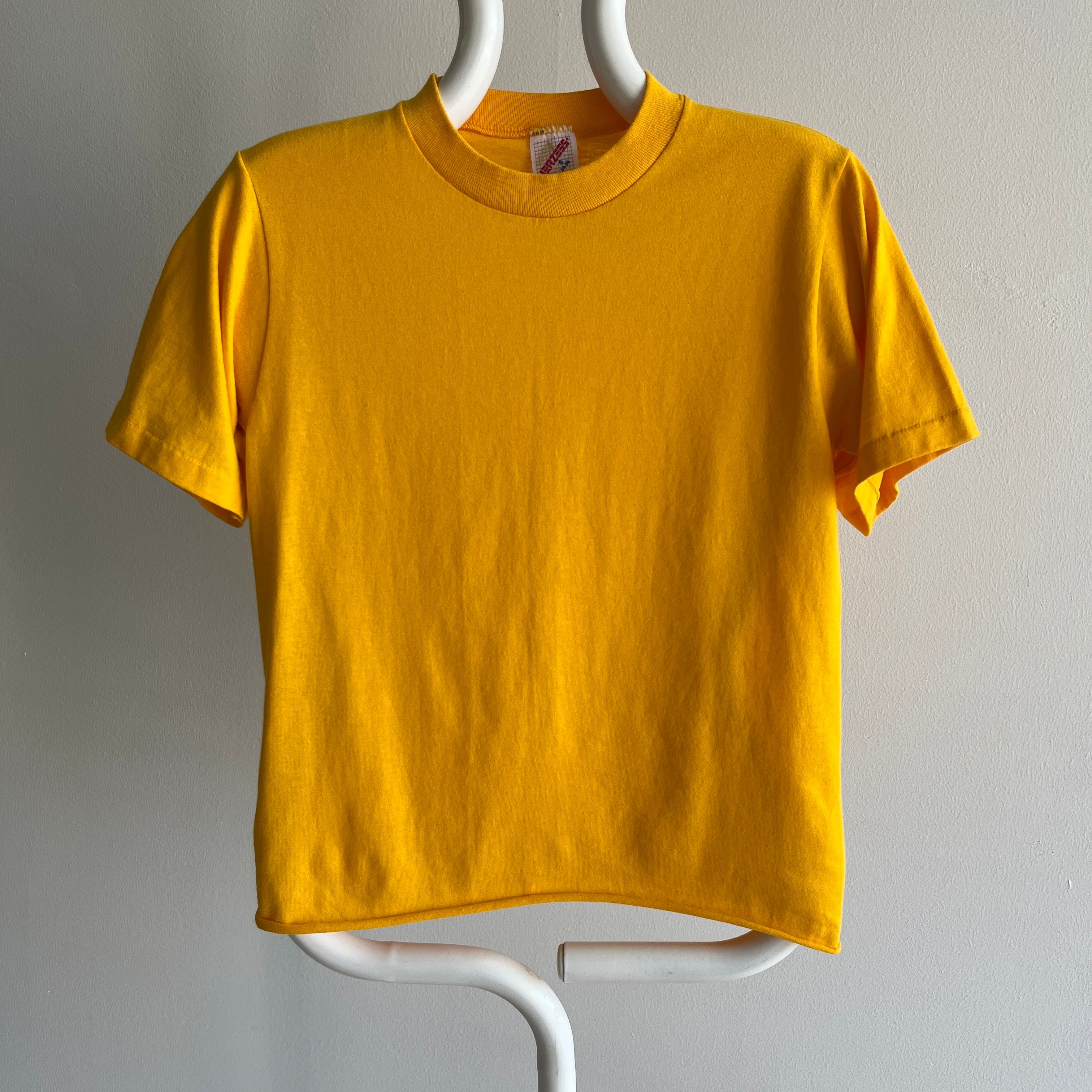 1980s Mustard Yellow DIY Crop Top T-Shirt by Jerzees - Yes