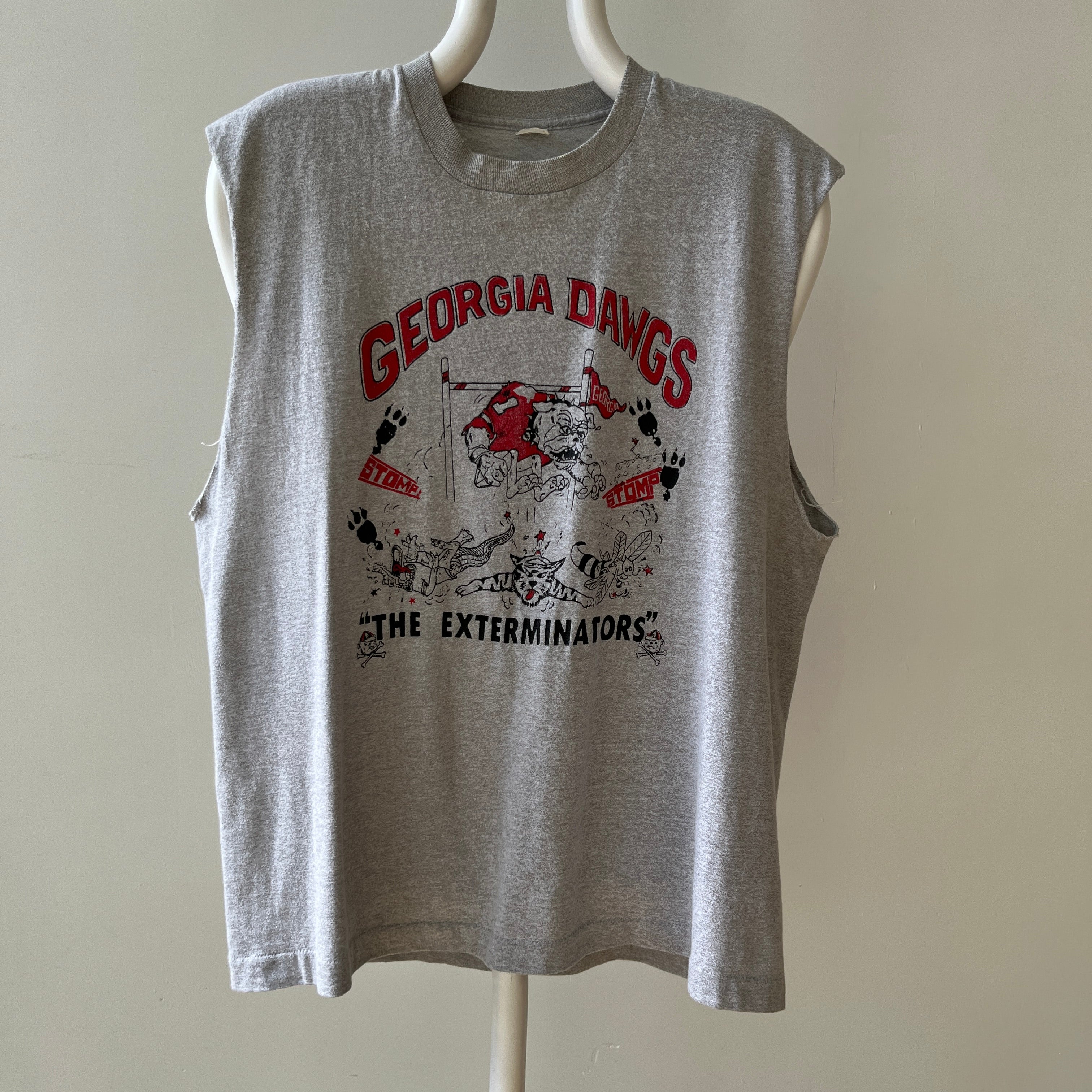 1980s Grey Georgia Dawgs The Exterminators Cut Off T Shirt