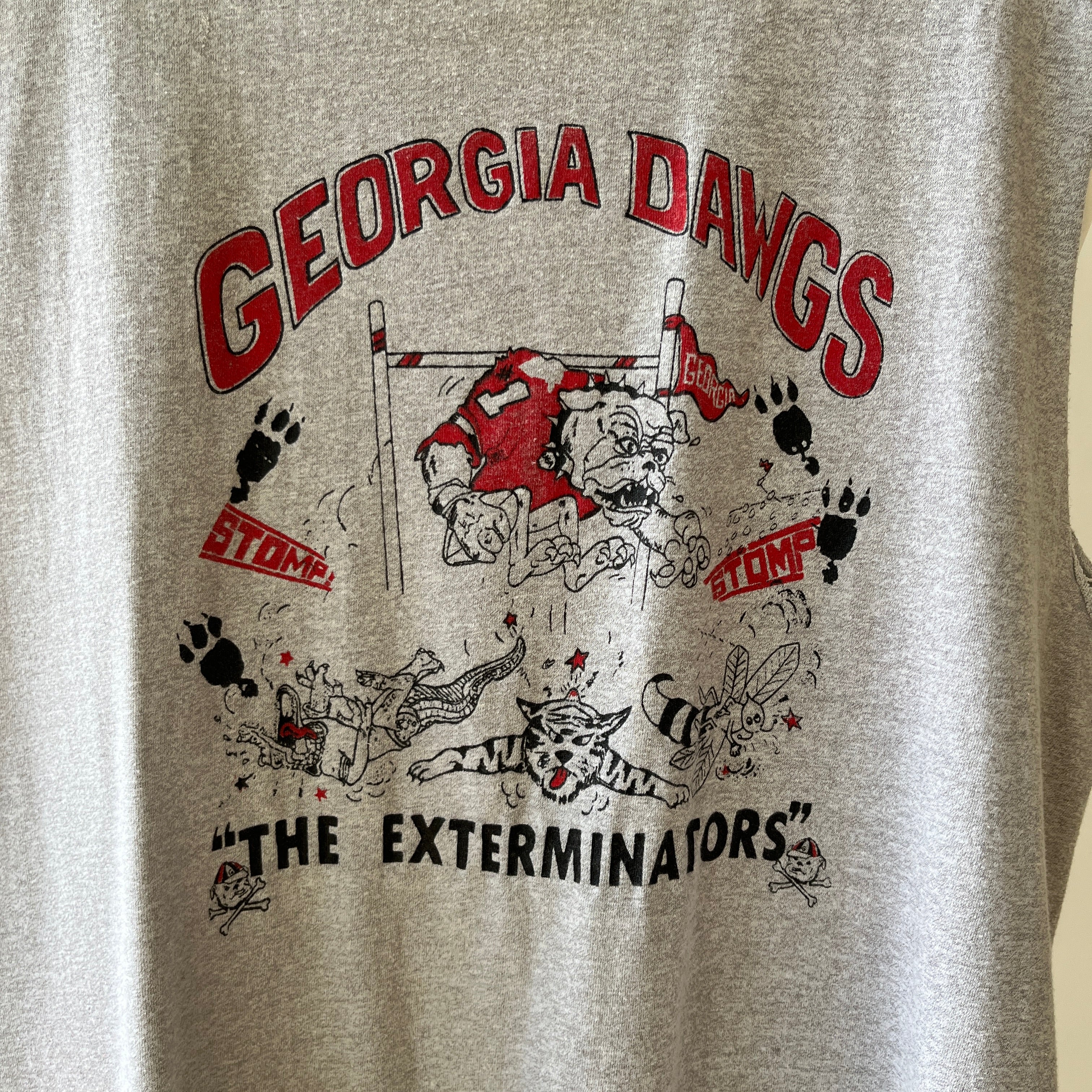 1980s Grey Georgia Dawgs The Exterminators Cut Off T Shirt