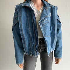 1980s EPIC!!! Thick Quilted One of a Kind Super Cool Denim Jean Jacket