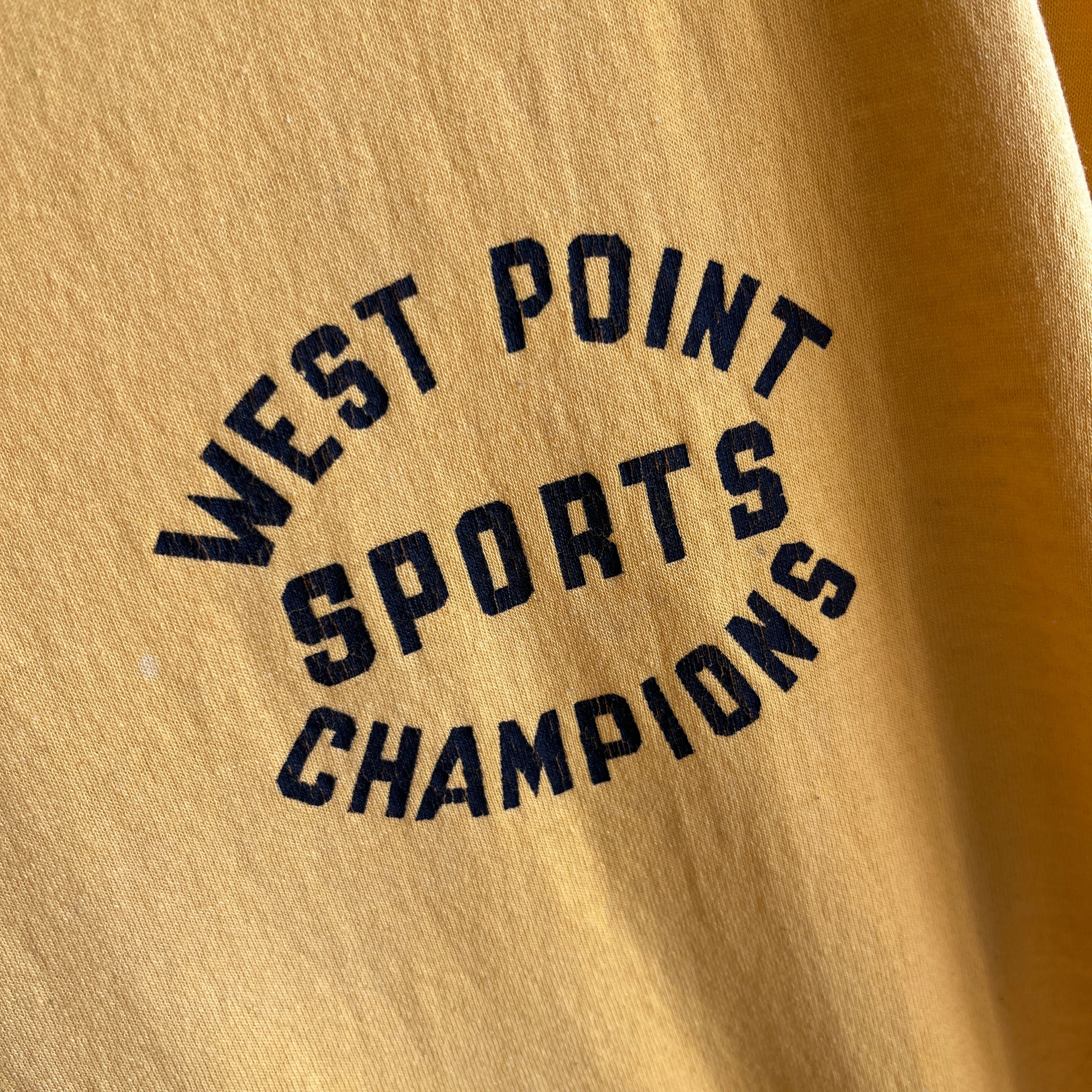 1980/90s West Point Sports Champions Super Stained T-Shirt with a Rolled Neck