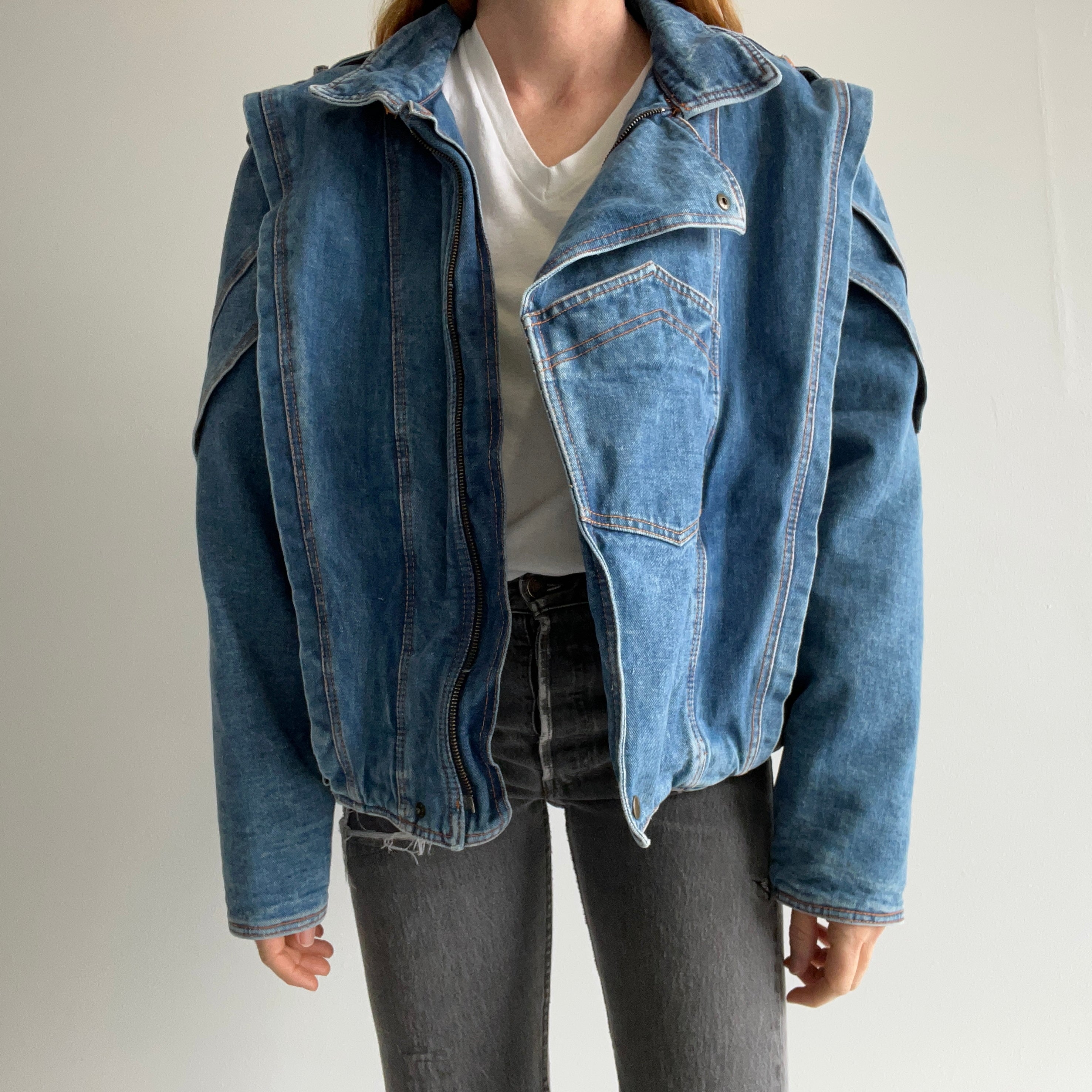 1980s EPIC!!! Thick Quilted One of a Kind Super Cool Denim Jean Jacket