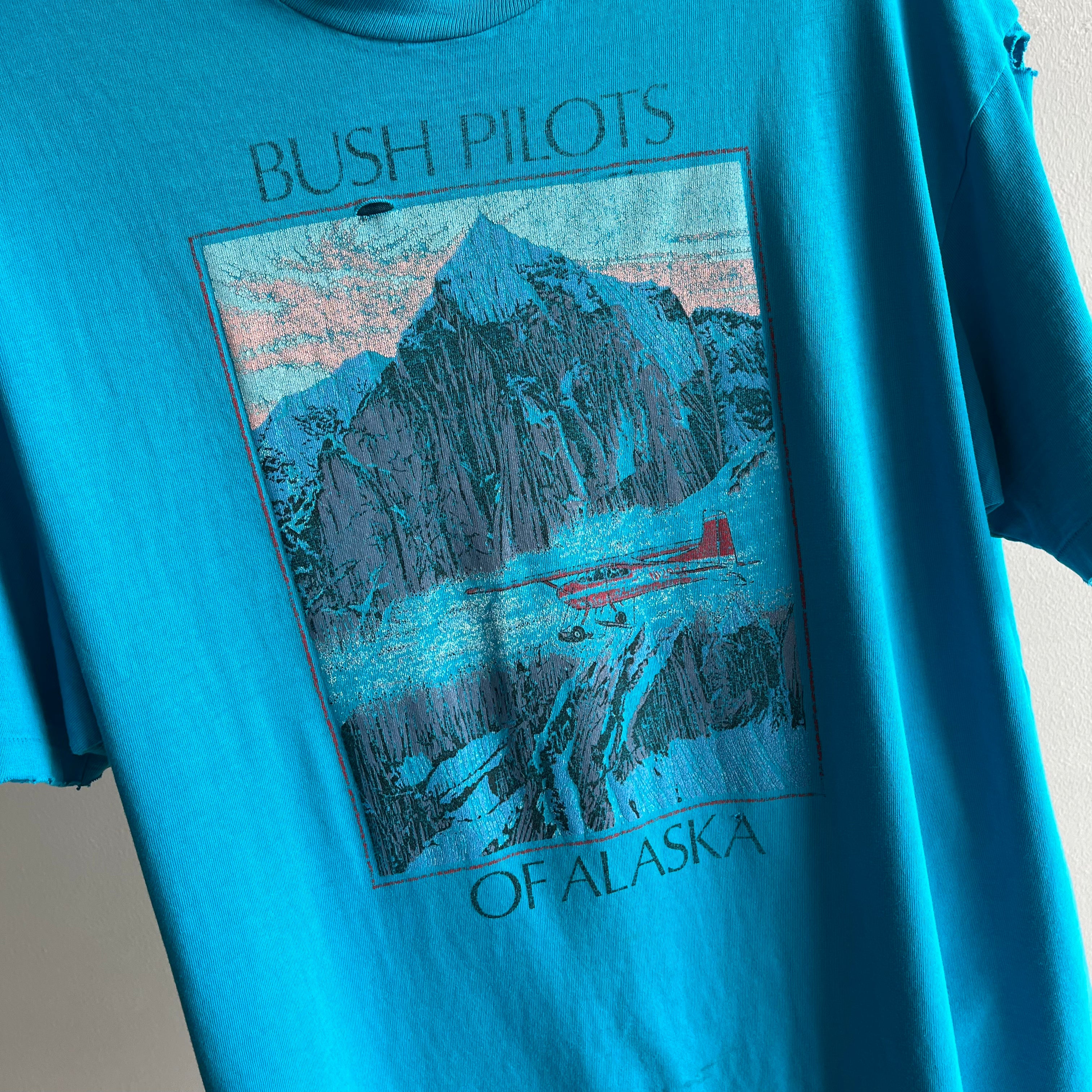 1980s Ultra Epically Rad Worn Thrashed Beat Up Bush Pilots of Alaska T-Shirt
