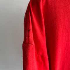 1990s Larger Blank Red Cotton T-Shirt with Two Tone Sleeves