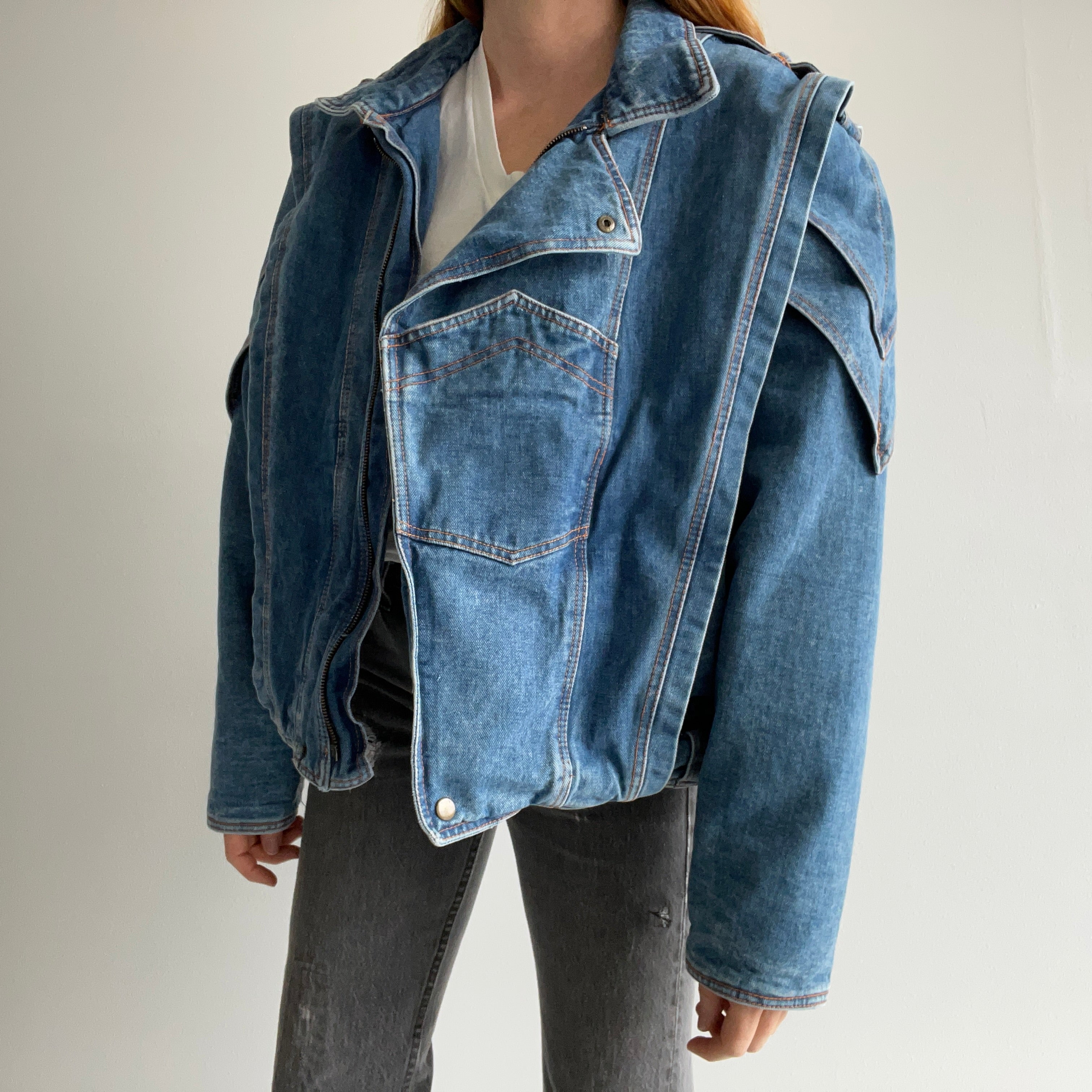 1980s EPIC!!! Thick Quilted One of a Kind Super Cool Denim Jean Jacket