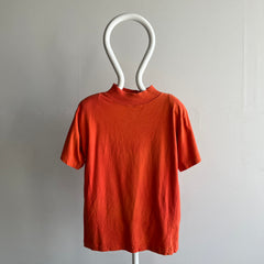 1980s Orange Cotton Mock Neck T-Shirt with... SHoulder Pads!