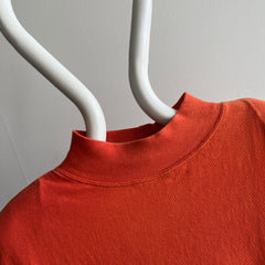 1980s Orange Cotton Mock Neck T-Shirt with... SHoulder Pads!