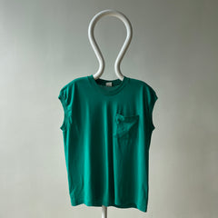 1980s Blank Green Muscle Pocket T Shirt