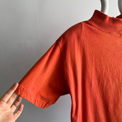 1980s Orange Cotton Mock Neck T-Shirt with... SHoulder Pads!