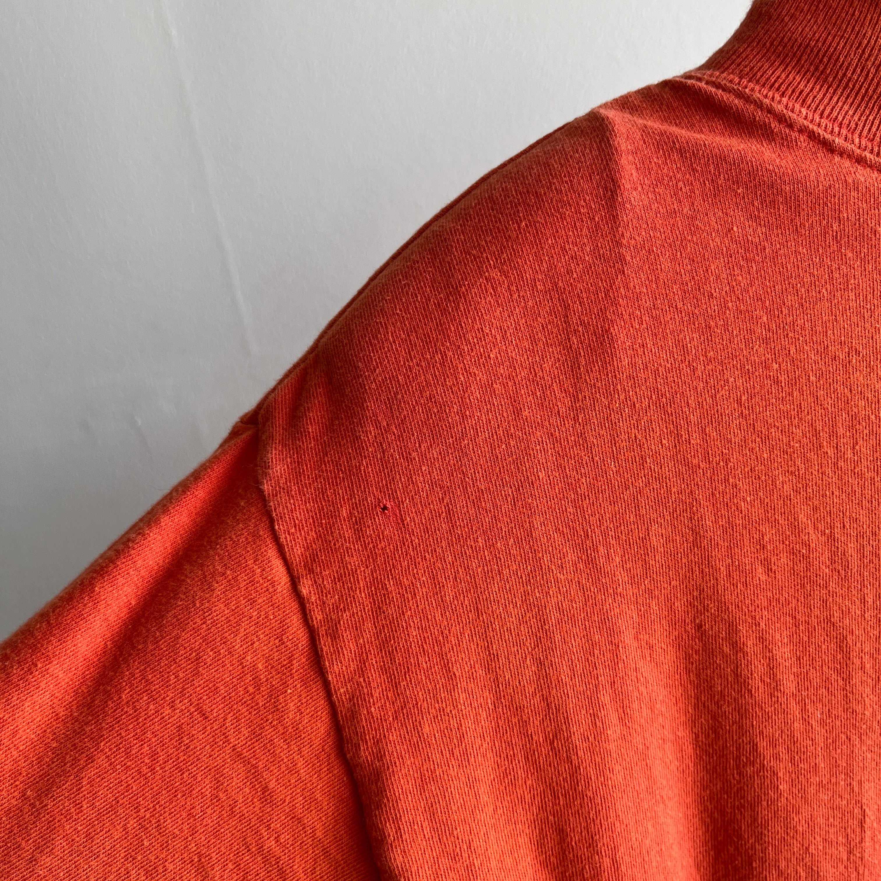 1980s Orange Cotton Mock Neck T-Shirt with... SHoulder Pads!