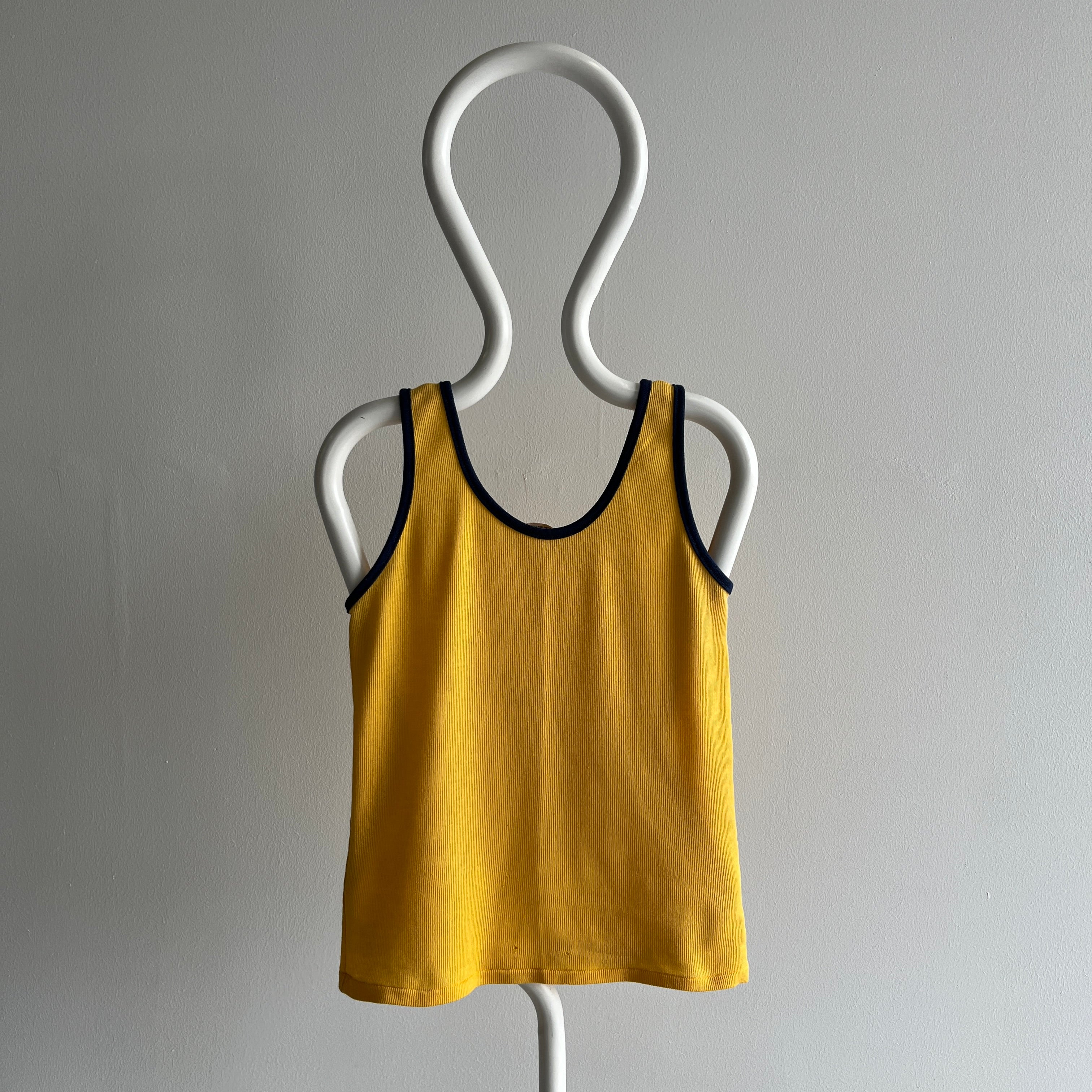 1970s K-Mart Two Tone (Mustard) Yellow and (Navy) Blue Tank Top