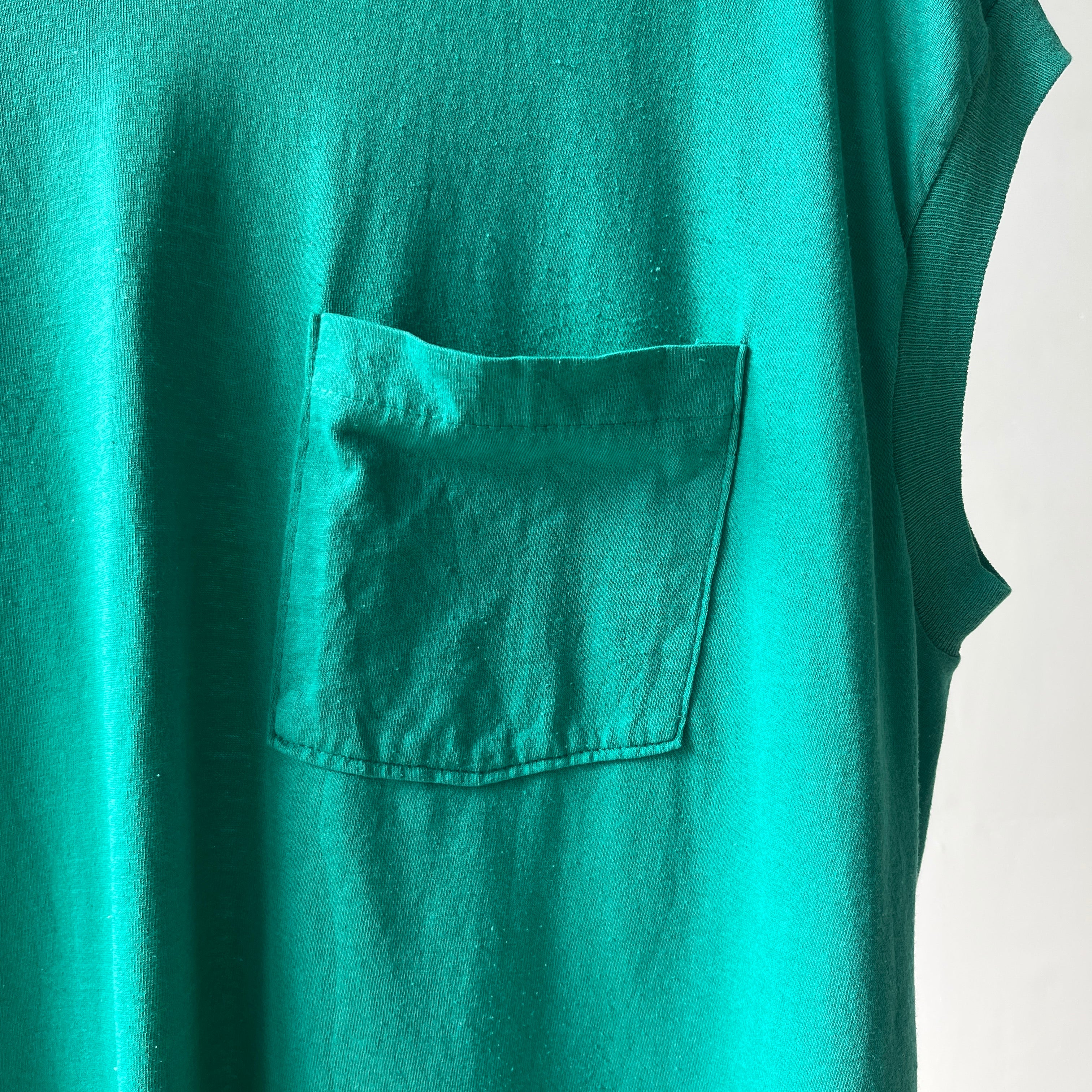 1980s Blank Green Muscle Pocket T Shirt