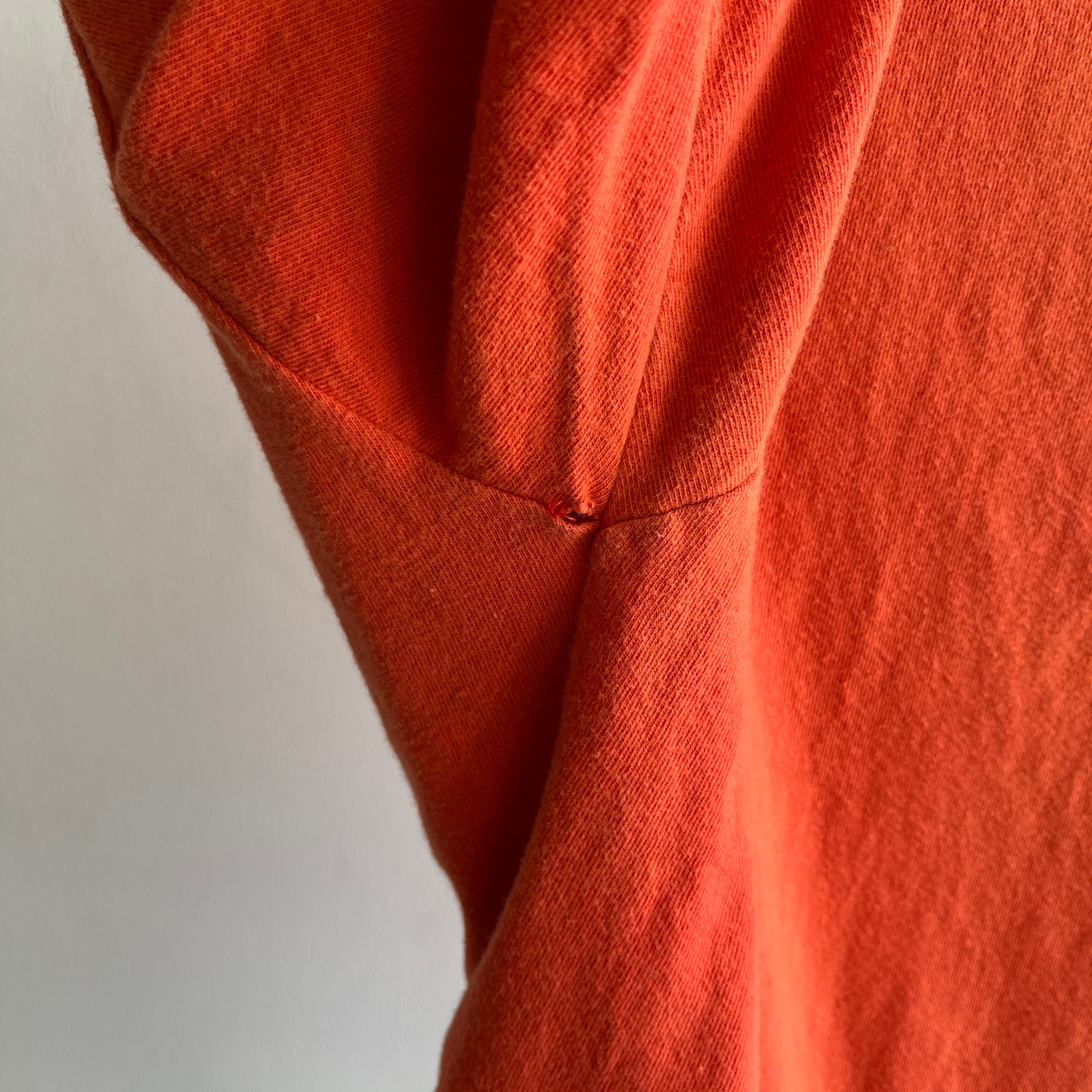 1980s Orange Cotton Mock Neck T-Shirt with... SHoulder Pads!